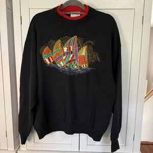 Vintage Morning Sun Sweatshirt XL Sailboat Nautical Graphic Black USA Made 90s